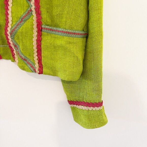 Ralph Lauren Green Linen Embroidered Tapestry Jacket Coat Artsy Lagenlook Artisa - Picture 2 of 8